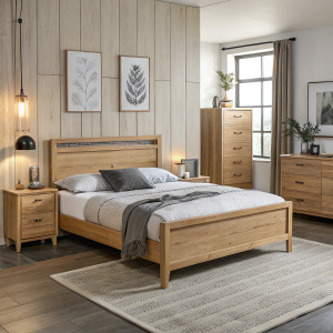 Modern wooden furniture in a bedroom setting