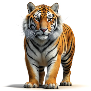 Realistic of a complete full body, Tiger, white background, 