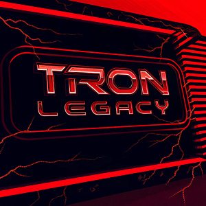 A sleek, neon-lit Tron Legacy logo. Futuristic design with glowing edges.