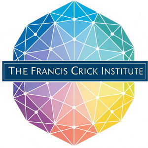 The Francis Crick Institute logo, featuring vibrant colors like blue, purple, light blue, and yellow forming a complex geometric pattern. In the center, the text 'The Francis Crick Institute' stands out.