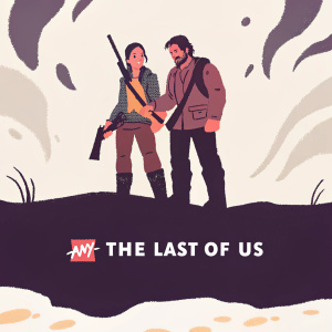 Promotional artwork for 'The Last of Us'. Dark and moody aesthetic, highlighting main characters. Logos and text at the bottom.