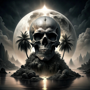 skull island tattoo design - perfect realistic art - high-definition - grey and black - white background 