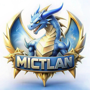 Crear logo gamer con el título: MICTLAN, colocar un dragón azul agarrando el logo