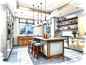 modern kitchen sketch