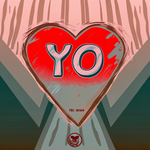 A digital poster featuring the logo for FBC Melgar soccer club. The logo is a bold heart symbol with the word 'Yo' in stylized font. Dark red background with a glossy texture.