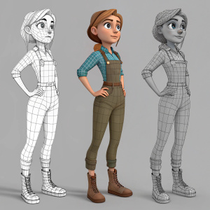Step-by-step character design. Starting from wireframe to fully textured 3D model. Features a female character