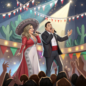 Chiquis Rivera and Jorge Salinas on the stage of Premio Lo Nuestro, lively audience cheering.