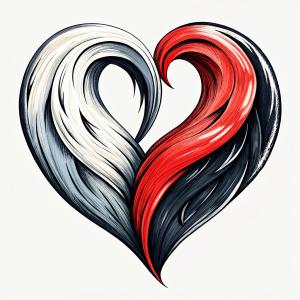 Style stickers. Create a heart shape with clean lines and smooth curves.black and red.White background, No Background, vector, 8K.