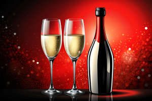 a bottle of champagne and two poured glasses