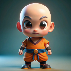 krillin, chibi pixar, big eyes, big head, full body