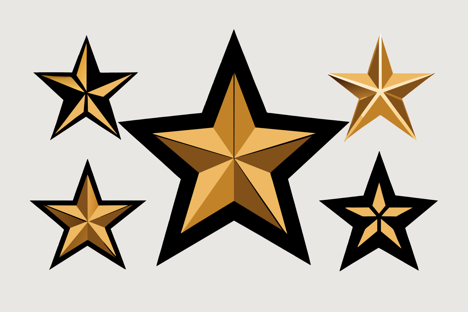 Stars collection. Star vector icons. Golden and Black set of Stars, isolated on transparent background. Star icon. Stars in modern simple flat style. Vector
