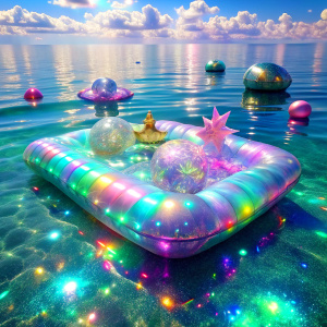 doodle dream sea light soft pastel  Dreamscape PRISM Effect transparent Holographic liquid  glitter lots of realistic  sea mattress toys floating on the sea glam shine effects ultra intense crystal effect  glitter     Photoshop Photo Manipulations     very much glitter sparkly fantasized glam Sprinkle Bioluminescent  masterpiece  Magical   Shimmering  ultra  UV Glow Rainbow