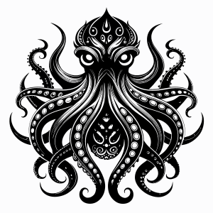 octopus, intricate, black tattoo design on white background