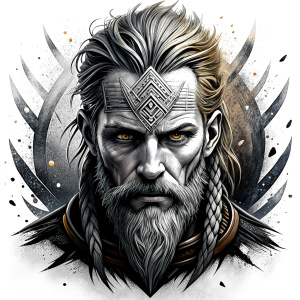 walhalla, viking warrior,  runics face, black work, white backrounds