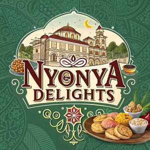 Digital illustration of Nyonya Delights logo. Rich, detailed design inspired by Peranakan culture. Green background, ornate patterns