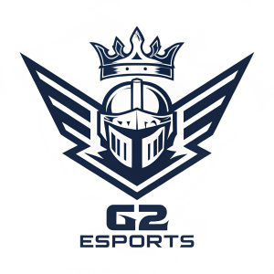 G2 Esports logo featuring a sleek, modern emblem with angular lines and a symbol that blends a crown and a helmet, representing the brand's dominance and elite status in esports.