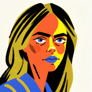 A detailed digital portrait of Cara Delevingne. Created using polygon mesh, each face feature meticulously outlined. Background is minimalistic, focusing on facial details