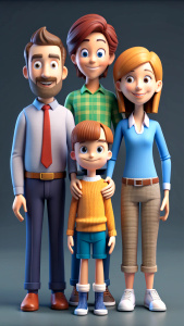 3D cartoon style family