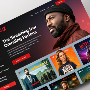 A dynamic and user-friendly Netflix landing page featuring a variety of streaming options. The site showcases a mix of movies, TV shows, and music with vibrant colors and engaging visuals. Designed to cater to a wide audience seeking entertainment, it offers an intuitive browsing experience.