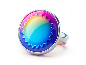 Colorful ring gradient element Blue starburst badge png sticker geometric shape on white background