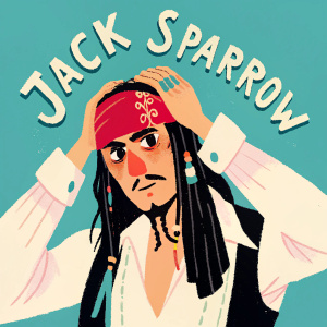 Chibi-style illustration of Jack Sparrow. He's scratching his head in confusion. White background with playful text