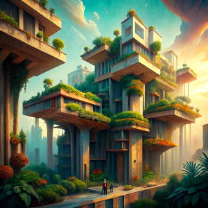 Create an AI-generated artwork that depicts the hanging gardens of babylon in a
minimal style. The focus of the artwork should be on the structure and design of the
structure, with an emphasis on the clean lines and geometric shapes of the building.
The minimalist style should be reflected in the use of limited color palette, with neutral
tones dominating the scene. The artwork should make use of light and shadow to create
depth and contrast, highlighting the unique architectural features of the