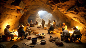 archaeologists research in a cave