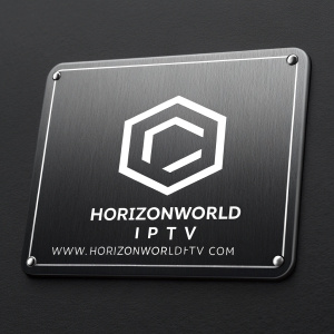 A sleek, modern logo for HorizonWorld IPTV. Featuring a minimalistic, geometric shape rendered in a shiny, metallic silver. The logo prominently displays the brand name in a sharp, sans-serif font below the emblem, emphasizing clarity and simplicity. A smaller font size for the URL, www.HorizonWorldIPTV.com, is situated beneath the brand name. The background is a deep, matte black, allowing the metallic accents to stand out, enhancing the overall digital aesthetic and modern appeal.