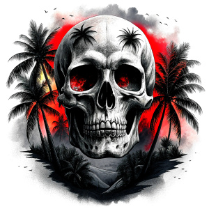 skull island tattoo design - perfect realistic art - high-definition - grey and black - white background 