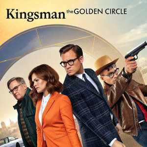 Movie poster for 'Kingsman: The Golden Circle'. Ensemble cast in dynamic poses. Various stylish outfits.