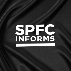 SPFC Informs logo featuring a sleek modern design. Bold typography in a minimalistic layout. Text is presented on a smooth black background, with 'SPFC' prominently displayed above 'INFORMS'. Design employs black and white color scheme for clear communication.