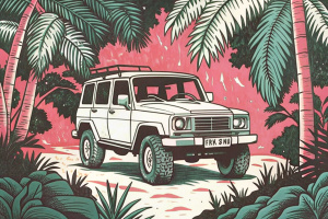 Hiroshi Nagai jungle with old school toyota Land cruiser 