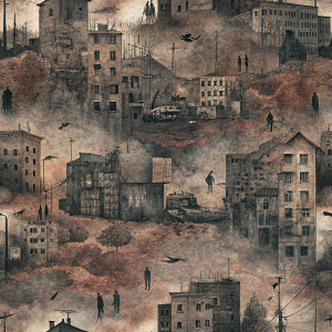 evocative imagery that reflects themes of melancholy, introspection, and urban life.