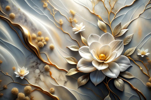 3d wallpaper flower luxury silk on marble background print