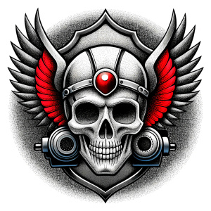 motorcycle club tattoo design - perfect realistic art - high-definition - grey and black - white background 