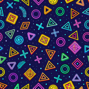 Game Fun colorful line doodle shape seamless pattern. Creative minimalist style art background for children or trendy design with basic shapes. Simple childish scribble backdrop.