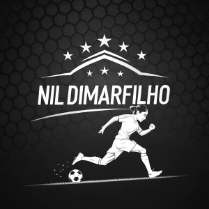 Personal training logo for Nil Dimarfilho. Black background with a soccer player silhouette. NILDIMARFILHO text in bold white letters.