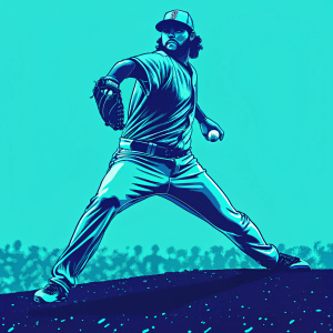 Aaron Nola, focused expression, wearing Phillies uniform, in intense pitching stance on mound. Crowded stadium background blurred, capturing his athleticism.