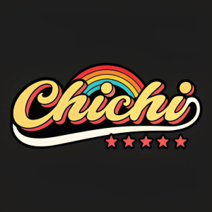 Chichi's brand logo redesign. Bold, vibrant colors and playful font. The logo, featuring 'Chichi' in a whimsical script, stands out against both black and white backgrounds. It exudes a youthful and casual vibe.