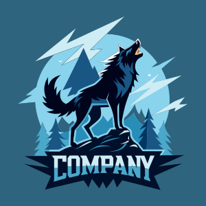 howling wolf rearing up on its hind legs, jumping, lightning among the ...