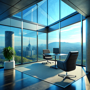 office with glass background