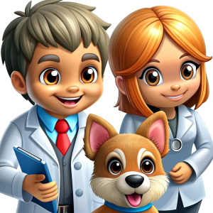 community of veterinary experts with medical records in white coat in hand and mask on their mouth look at a small dog lying on the table in the clinic suffering