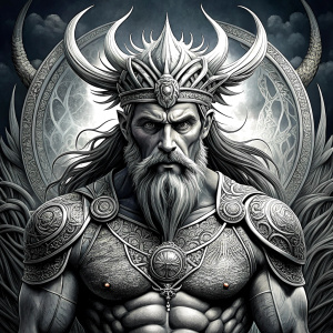 Nordic God Njörd, The Norse Sea God - perfect realistic art, high-definition grey and black, white background tattoo design