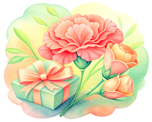 Watercolor, carnation, love, heart, gifts, bows, happiness, white background, , Mother's Day, watercolor celebration of mothers around the world, illustrative background in watercolor, wallpaper
