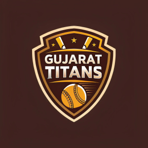 Modern logo design for the Gujarat Titans cricket team. Shield shape with brown and gold colors. Sporty and sleek aesthetic.