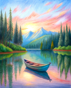 pastel minnesota lake with a canoe 