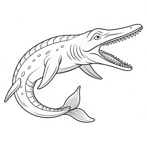Crea una imagen de un dinosaurio mosasaurus para colorear que no tenga los colores todavía que solo tenga los contornos  