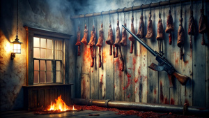 Horror atmosphere: The butcher's house with a shotgun hanging on the wall