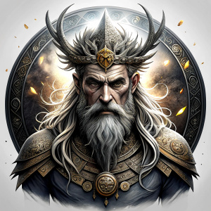 Nordic God Njörd, The Norse Sea God - perfect realistic art, high-definition grey and black, white background tattoo design