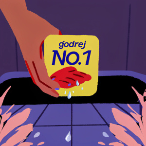 Animated ad for Godrej No.1 Soap featuring dynamic color palette and creative logo design.